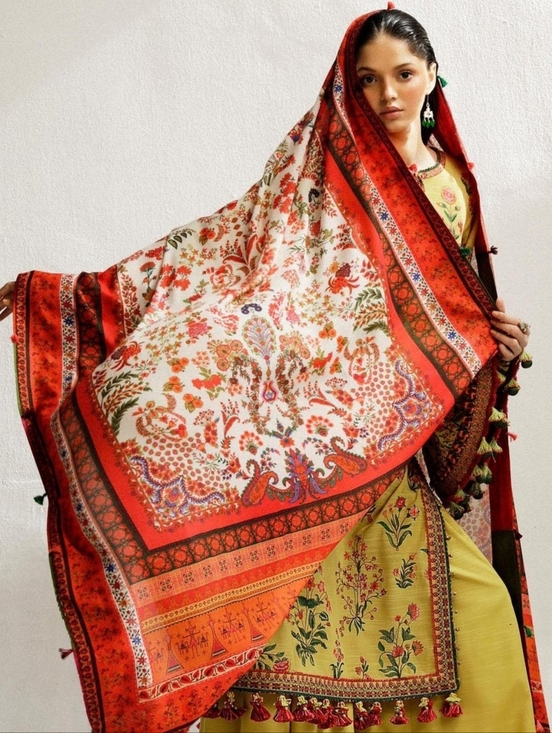 Hussain Rehar Dresses & Skirts - Hussain Rehar | Winter Shawl Khaddar 3 Piece Embroidered Suit